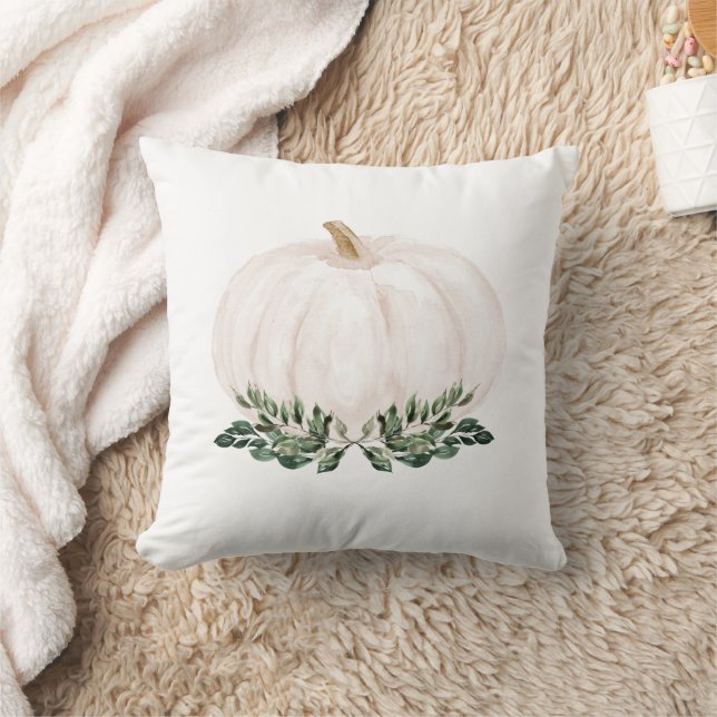 Greenery Rustic Fall Pumpkin Watercolor Kudde (Filt)