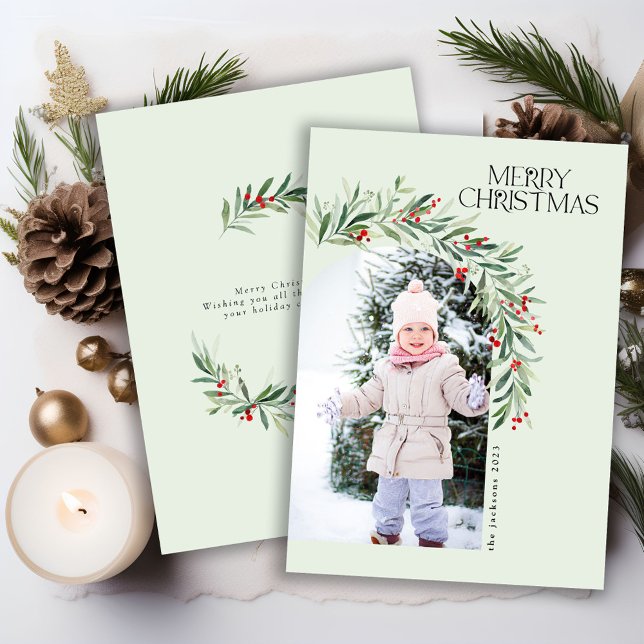 Greenery Rustic Photo jul Card Red Berries Julkort (Skapare uppladdad)