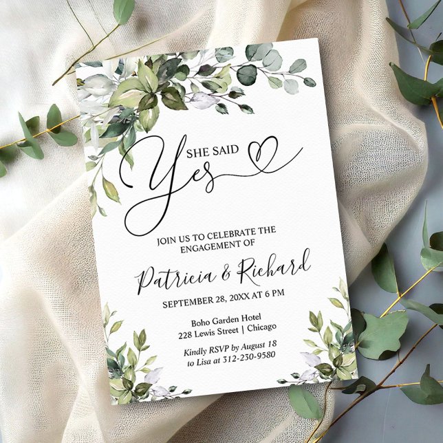 Greenery sa ja-inbjudan till Förlovningsfest Meddelande (Skapare uppladdad)