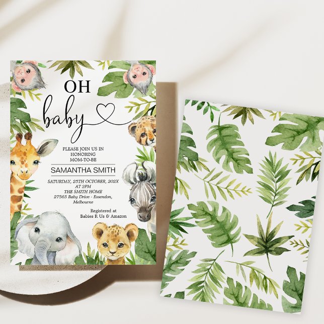 Greenery Safari Animals Baby Shower Inbjudningar (Safari Baby Shower Invitations, Safari Theme, Gender Neutral Safari Animals Baby Shower, Jungle)