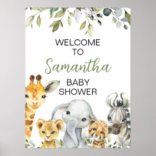Greenery Safari Animals Baby Shower Välkomstskylt Poster