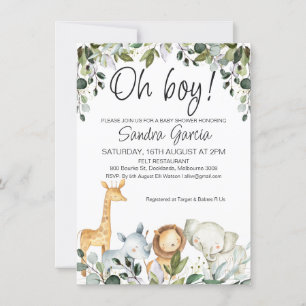 Greenery Safari Animals med Lejona babyskor Inbjudningar