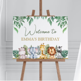 Greenery Safari Animals Vild En födelsedag Välkomn Poster