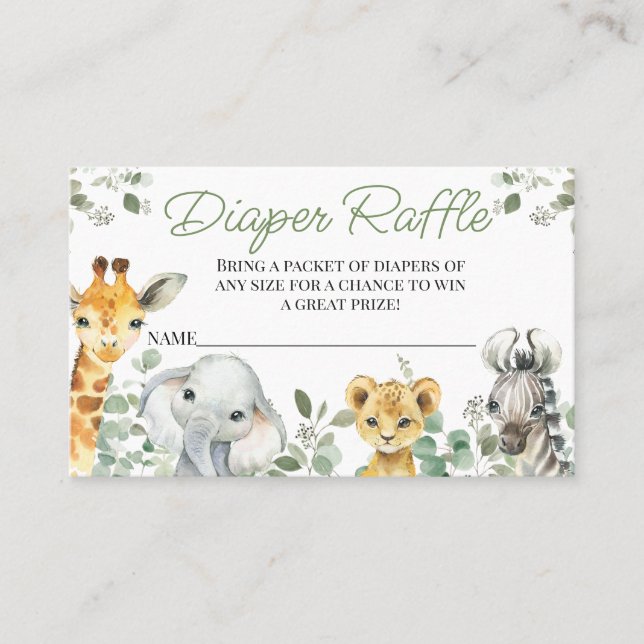 Greenery Safari Baby Shower Diaper Raffle Insert Visitkort (Framsida)