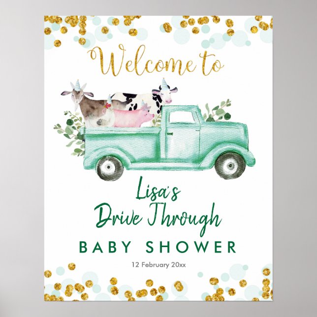 Greenery Safari Drive by Baby Shower Välkomstskylt Poster (Framsidan)