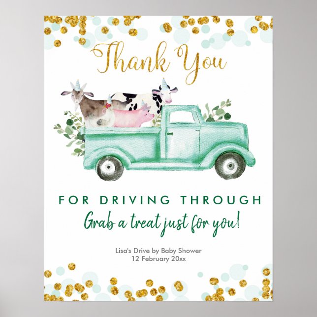 Greenery Safari Drive by Party Sign Poster (Framsidan)