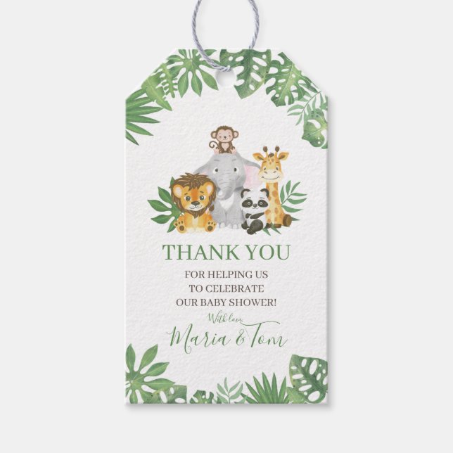 Greenery Safari Jungle Animals Baby Shower Presentetikett (Framsidan)