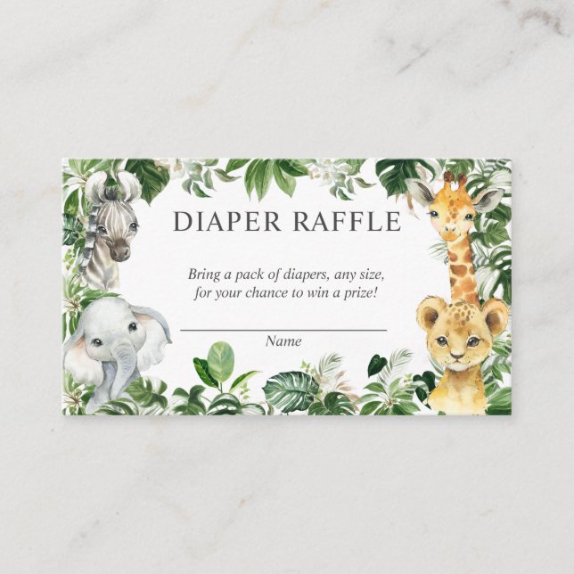Greenery Safari Jungle Animals Diaper Raffle Card Tilläggskort (Framsida)