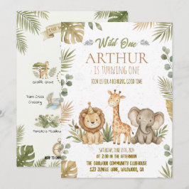 Greenery Safari Wild One 1-års födelsedagsfest Inbjudningar