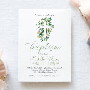Greenery Sage Färg Calligraphy Baptism Inbjudningar