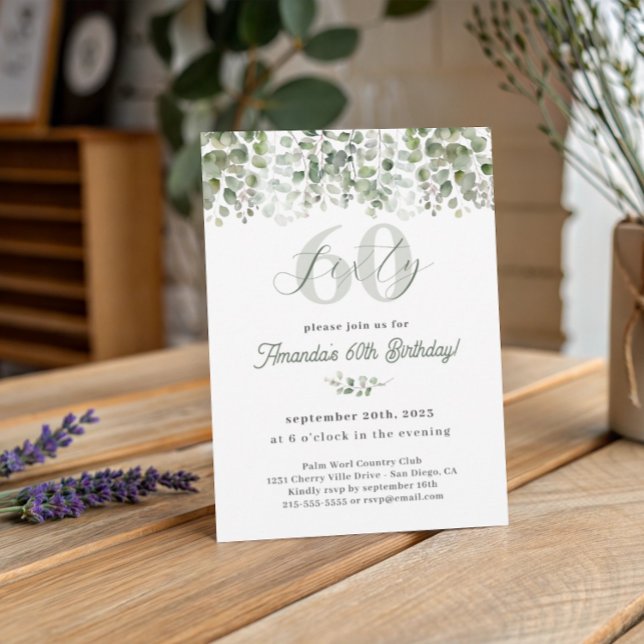 Greenery Sage Grönt 60:e födelsedagsinbjudan Inbjudningar (Skapare uppladdad)