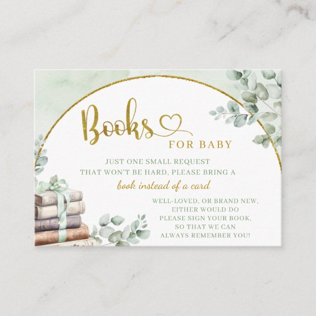 Greenery Sage Storybook Baby Shower Bok för Baby Tilläggskort (Framsida)