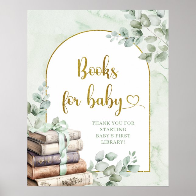 Greenery Sage Storybook Bokar för Baby Poster (Framsidan)
