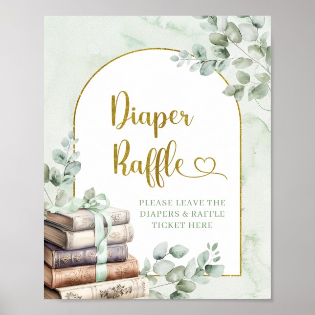 Greenery Sage Storybook Diaper Raffle Poster (Framsidan)
