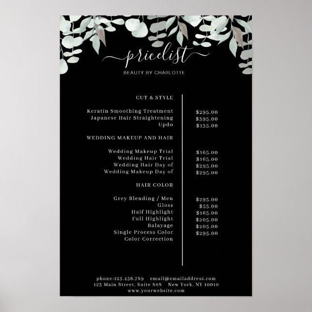 Greenery Salon Pris List Poster (Framsidan)