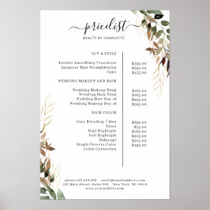 Greenery Salon Pris List Poster