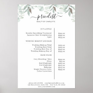 Greenery Salon Pris List Poster