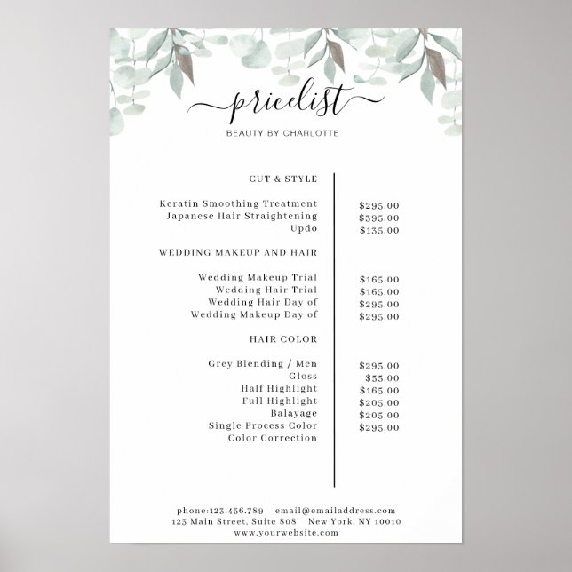 Greenery Salon Pris List Poster (Framsidan)