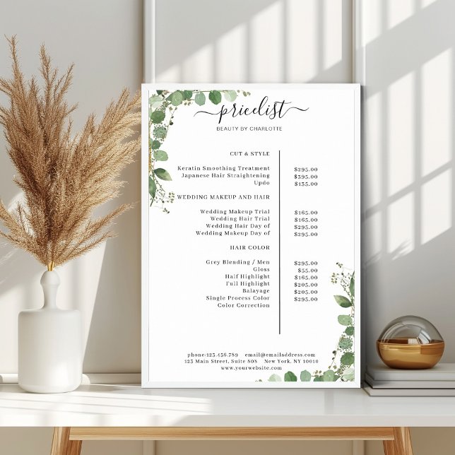 Greenery Salon Pris List Poster (Skapare uppladdad)