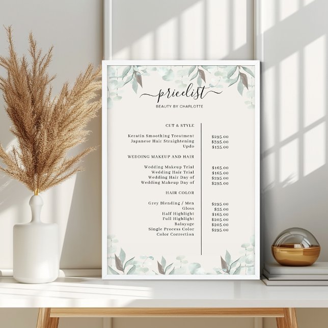 Greenery Salon Pris List Poster (Skapare uppladdad)