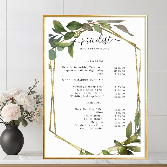 Greenery Salon Pris List Poster (Greenery Salon Price List Poster)