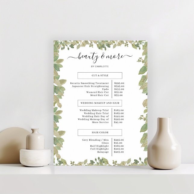 Greenery Salon Pris lista Poster (Skapare uppladdad)