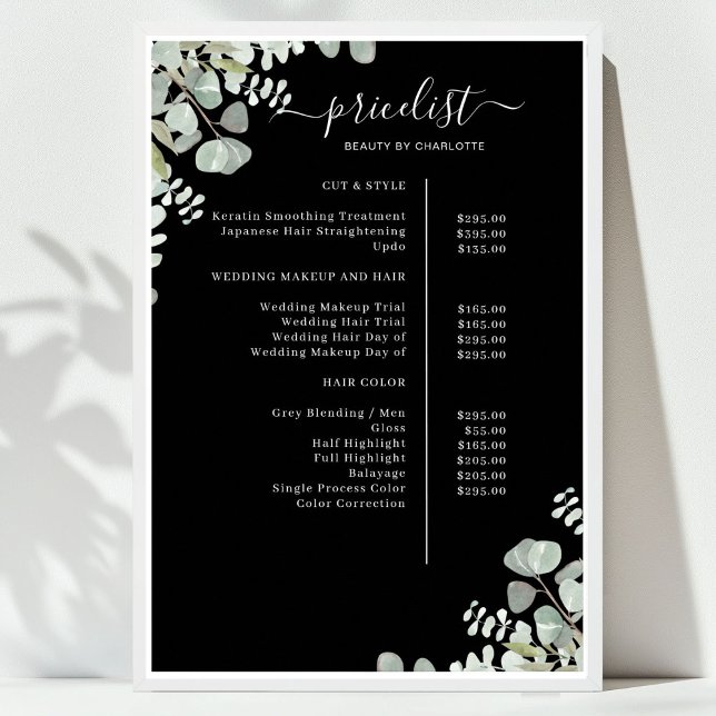 Greenery Salon Prislista Affisch (Greenery Salon Price List Poster)