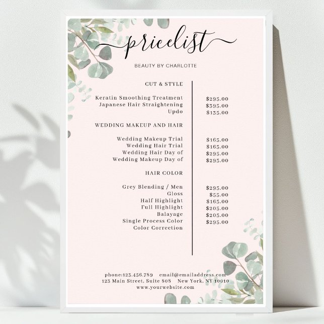 Greenery Salon Prislista Affisch (Greenery Salon Price List Poster)
