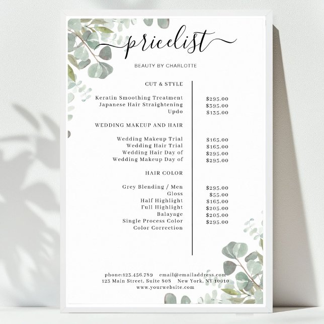 Greenery Salong Prislista Affisch (Greenery Salon Price List Poster)