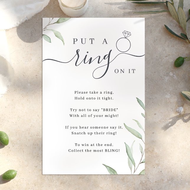 Greenery sätter en ring på det bröllopsduschspel (Greenery put a ring on it bridal shower game)