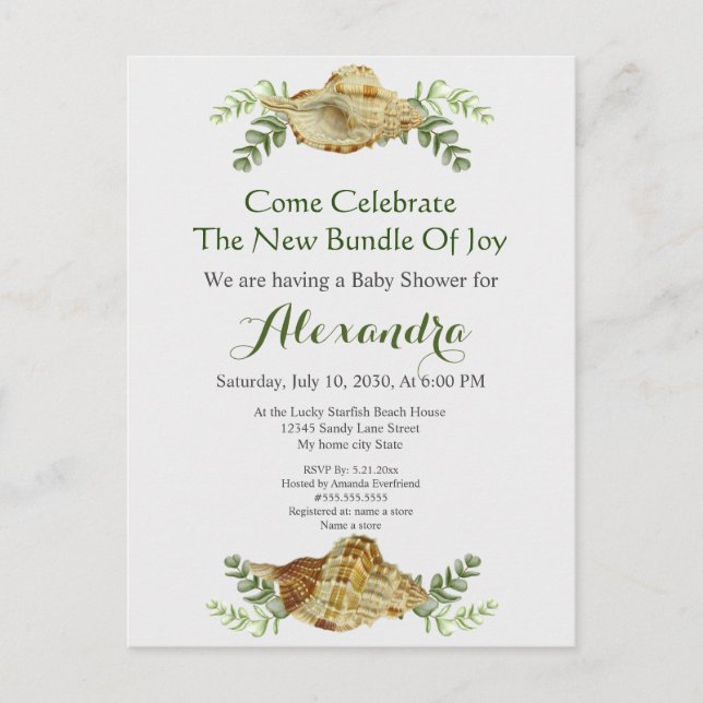 Greenery Seashell Cream Snäckors Kustbabyskor Vykort (Framsida)