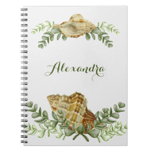 Greenery Seashell Nautical Cream Snäckors Coastal Anteckningsbok