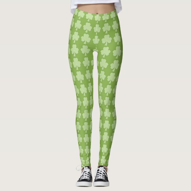 Greenery Shamrock Klöver Polka dots Patrick's Day Leggings (Framsida)