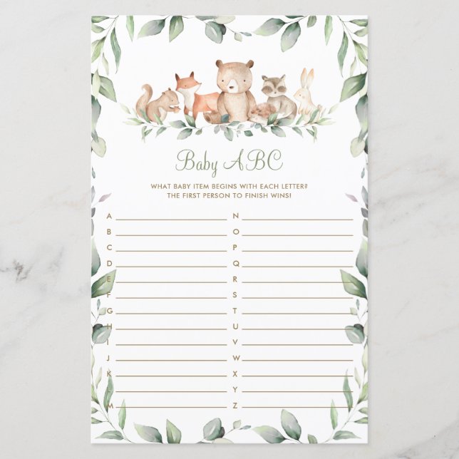 Greenery Shower Baby ABC-spelkort (Framsida)