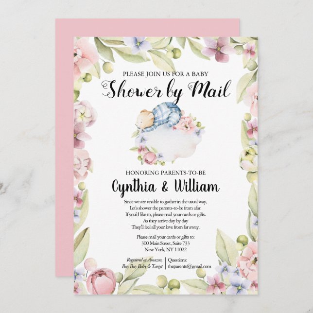 Greenery Shower för Elegant Blommigt för Boy Bear  Inbjudningar (Fram/baksida)