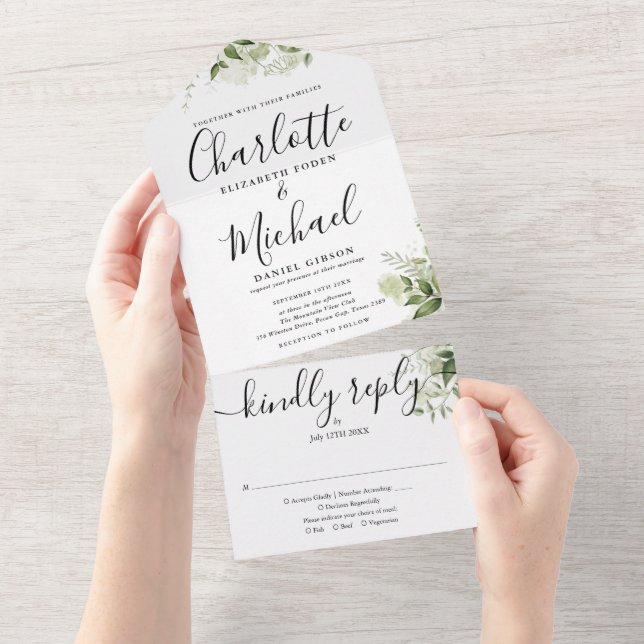 Greenery Signature Script Monogram Bröllop  (Avrivbar del)