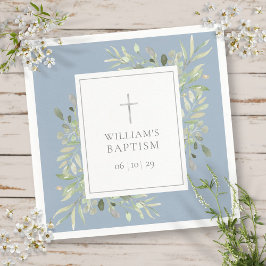 Greenery Silver Baptism Christening Dusty Blue Pappersservett