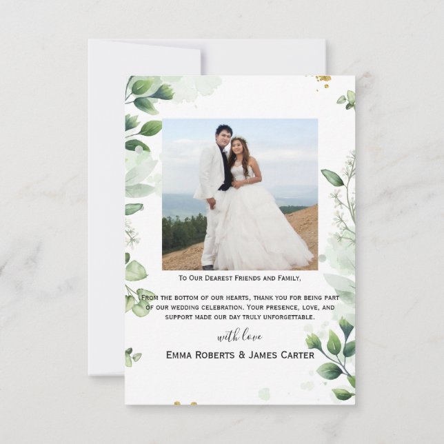 Greenery Simple Script Wedding Thank You Card Tack Kort (Baksida)
