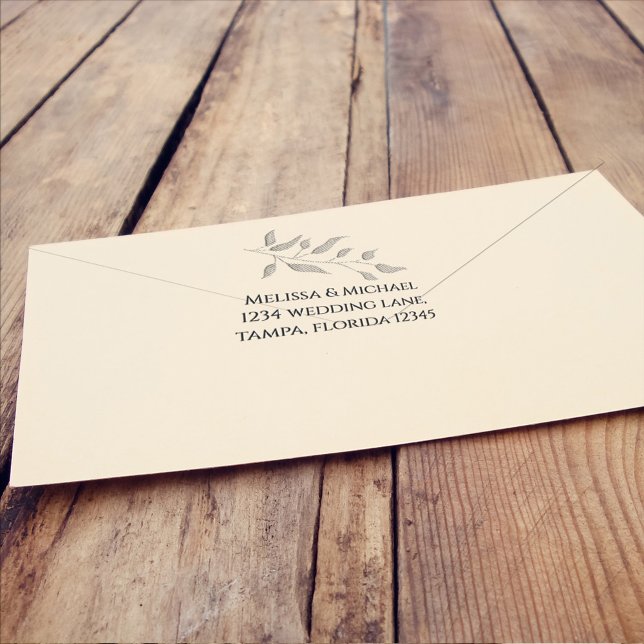 Greenery Självfärgande Stämpel (Elegant return address stamp with botanical leaves greenery and foliage. )