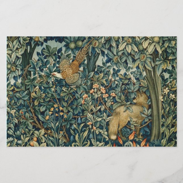 GREENERY,SKOGSDJUR Fox,Fästmedel,Grönt Blommigt Brevpapper (Framsida)