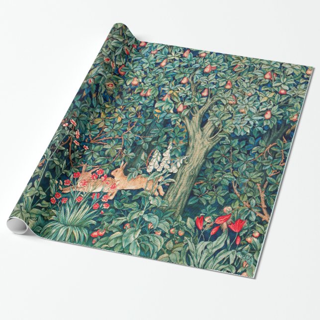 GREENERY,SKOGSDJUR, harar, Gröntens Blommigt Presentpapper (Utrullad)