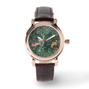 GREENERY,SKOGSDJUR Hares,Fox,Grönt Blommigt Armbandsur