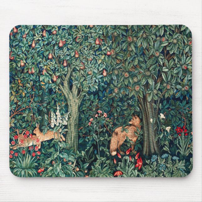 GREENERY,SKOGSDJUR Hares,Fox,Grönt Blommigt Musmatta (Framsidan)