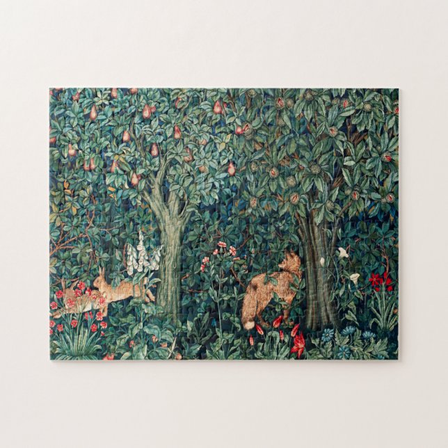 GREENERY,SKOGSDJUR Hares,Fox,Grönt Blommigt Pussel (Horisontell)