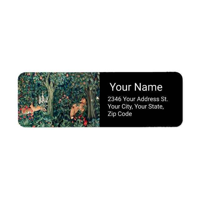 GREENERY,SKOGSDJUR Hares,Fox,Grönt Blommigt Returadress Etikett (Framsidan)