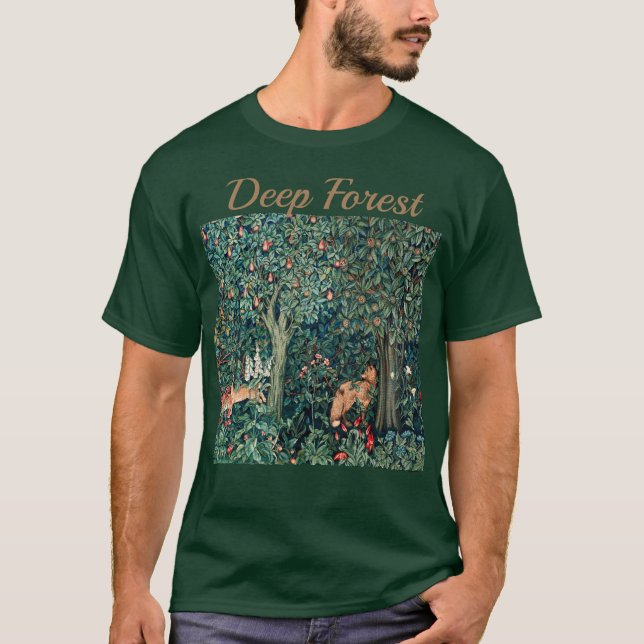 GREENERY,SKOGSDJUR Hares,Fox,Grönt Blommigt T Shirt (Framsida)