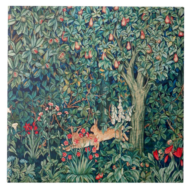 GREENERY,SKOGSDJUR Hares,Gröntens Blommigt Kakelplatta (Framsidan)