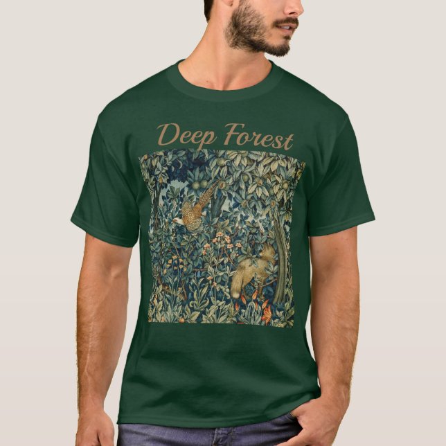 GREENERY,SKOGSDJUR Pheasant,Fox,Grönt Blommigt T Shirt (Framsida)