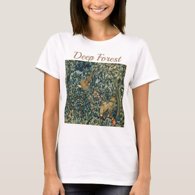 GREENERY,SKOGSDJUR Pheasant,Fox,Grönt Blommigt T Shirt (Framsida)