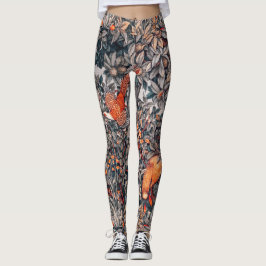 GREENERY,SKOGSDJUR Pheasant,Red Fox, Blommigt Leggings
